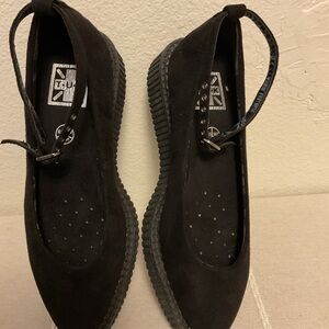 T.U.K. Black suede pointed toe ballet creeper